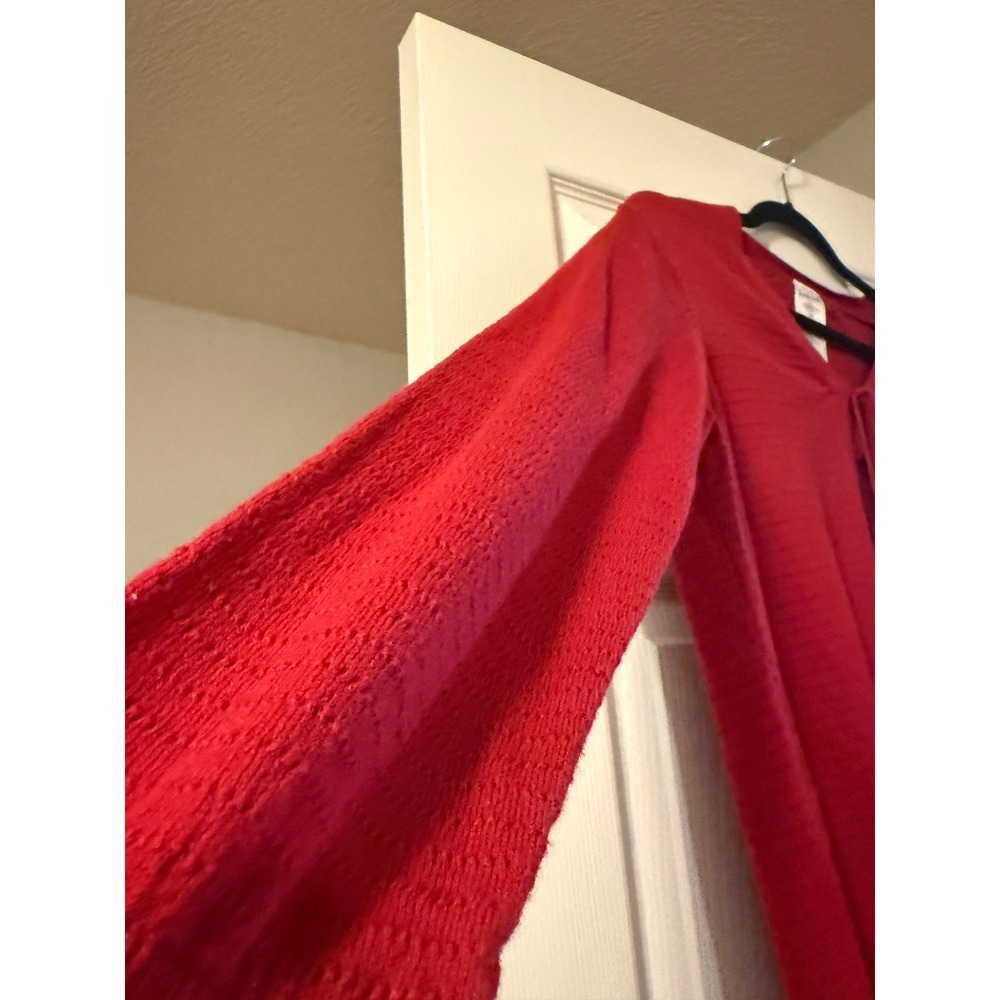 Serra Red 100% Cotton Tie Front Pointelle Knit Cardigan Sweater Womens Medium - Picture 2 of 6